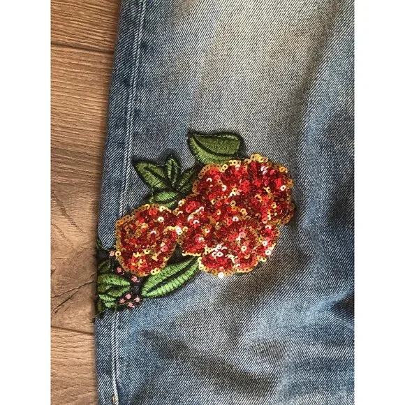 Zara Basic Floral Sequin Embroidered Jeans US 4 - Picture 4 of 12
